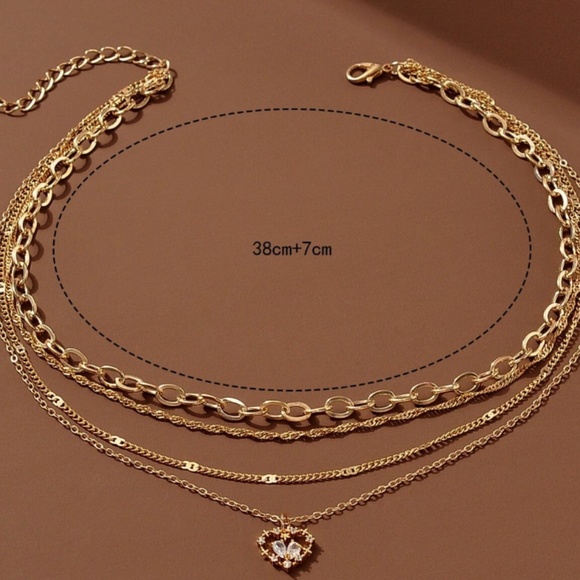 Heart Charm Layered Necklace Copper Jewelry - Zirconia Stones - One hook for all - Picture 2 of 6